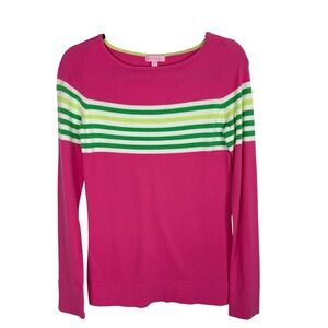 Lilly Pulitzer Maria Boatneck Sweater Pink Green Stripe Sz M